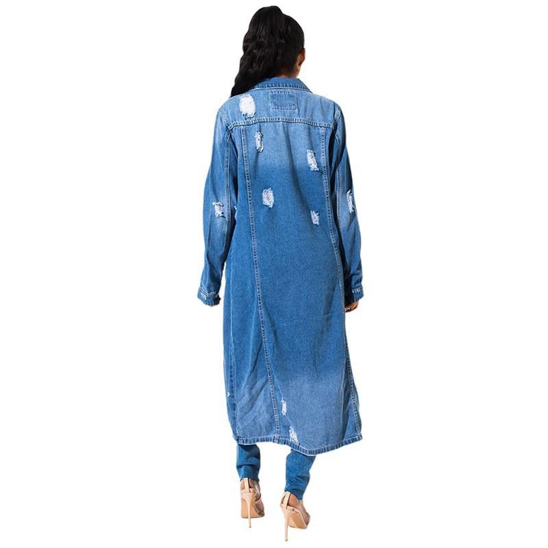 Womens Oversized Denim Trench Coat 2026 Retro Casual Longline Jacket Loose Fit
