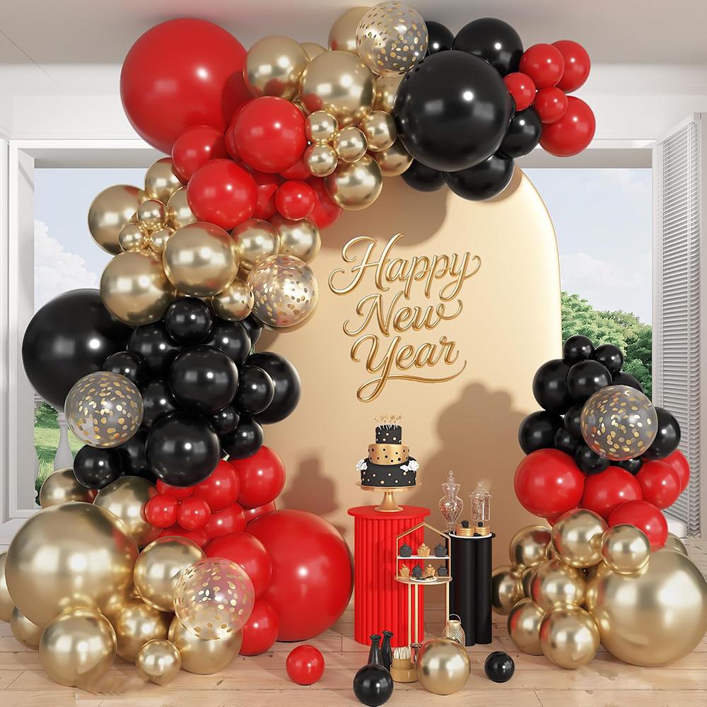 Black Red Balloon Arch Kit Metallic Gold Confetti Balloons Garland Birthday Party Baby Shower Valentine Day Decoration Globos