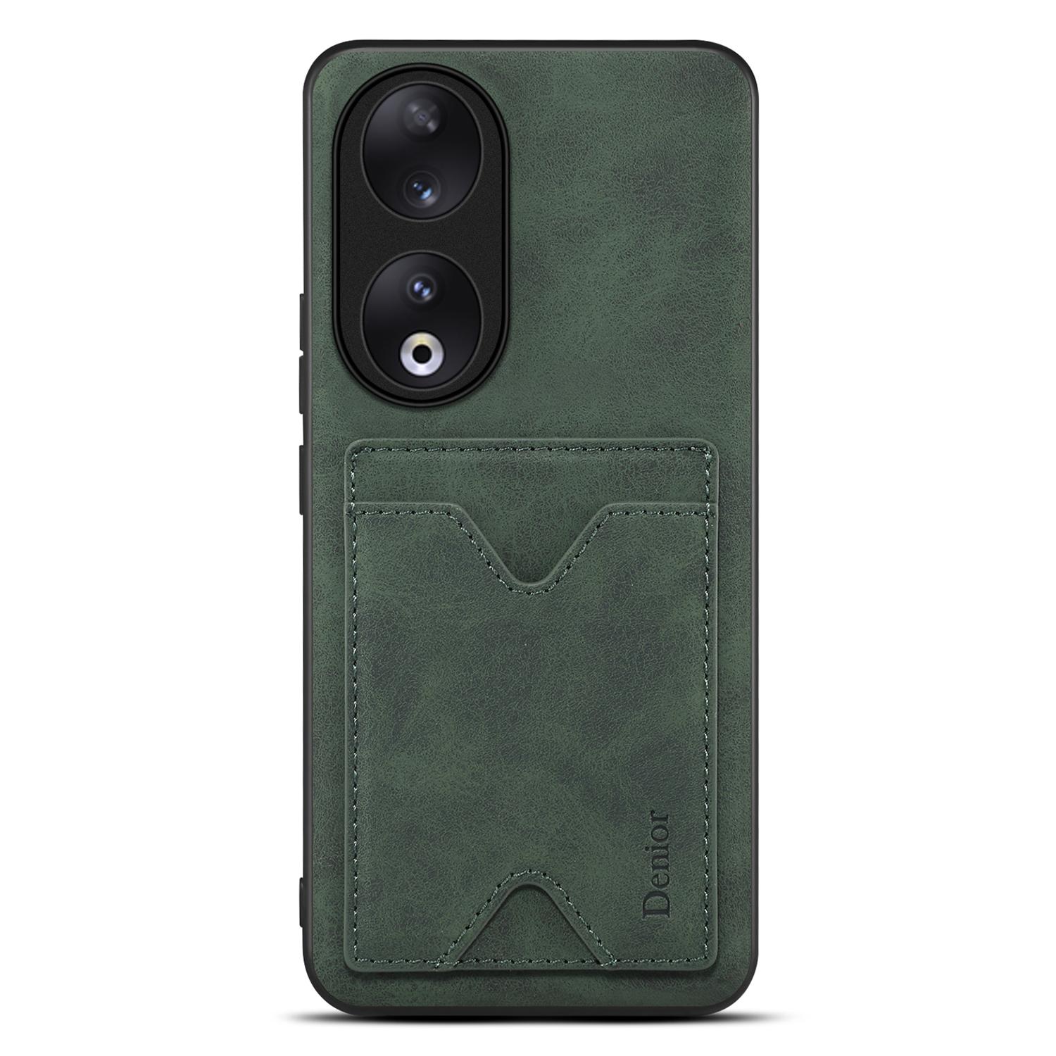 

DENIOR PU Leather Coated TPU Cover for Honor 90 Kickstand Card Holder Anti-drop Phone Case Green