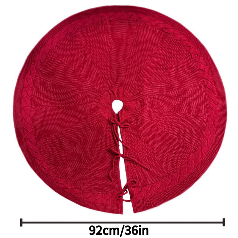Red and Off-White Knitted Christmas Tree Skirt Decoration