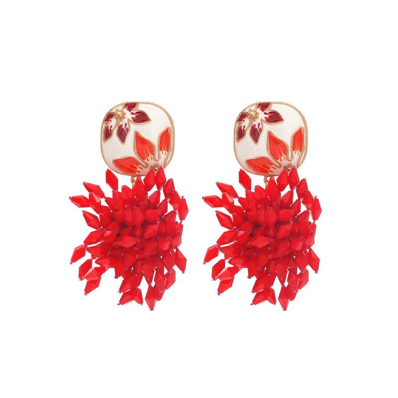 Boho Floral Drop Earrings Handmade Multi-Layer Pendant With Enamel Finish Women Fashion Statement Jewelry