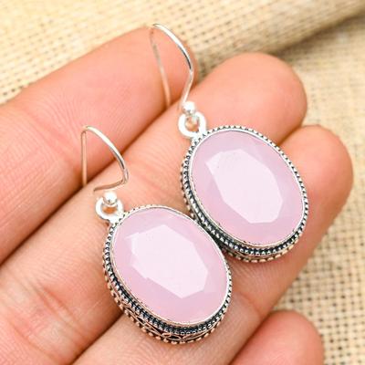 Pink Chalcedony Gemstone 925 Sterling Silver Handmade Lovely Jewelry Earrings For Women