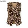 ZANZEA Women Casual Button V-Neck Leopard Print Sleeveless Vest Tops