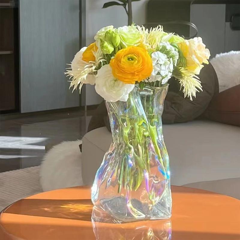 Irregular Glass Flower Vase Crystal Clear Vase Ins Style Decorative Vases for Home Office Wedding Dinner Table Party Decor