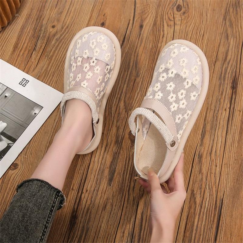 Summer Two Way Open Toe Lace Breathable Soft Flat Shoes Casual Versatile Hollow Design Comfort Sandals
