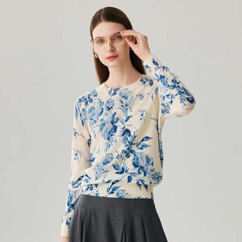 Women's 100% Cashmere Round Neck Pattern Sweater