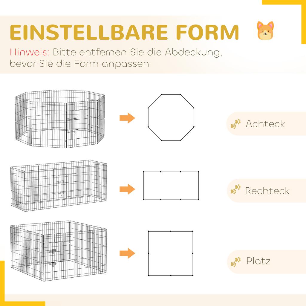 Puppy Playpen, 76 cm High/approx. 2.5 m², 8 Panels, Floor Tarpaulin, Combi Roof Cover