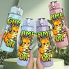 1PC Game On Text Cartoon 750ml Color Plastic Sports Water Bottle Leakproof Flip Straw Lid Suitable for Sports Office Home Use