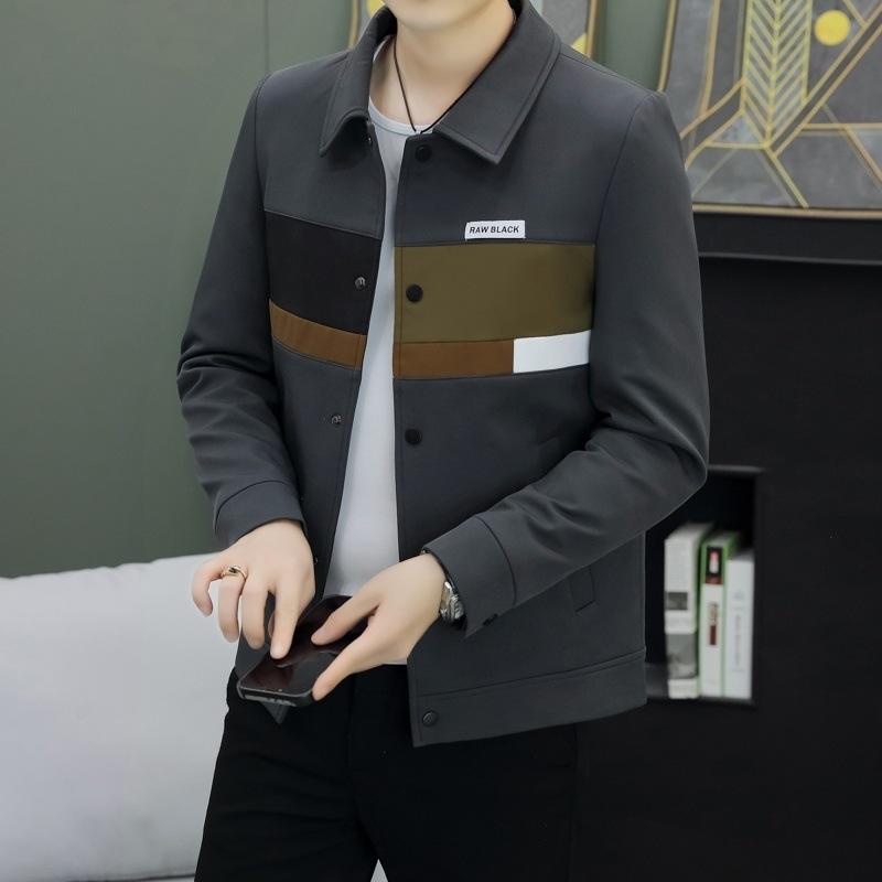 New Coat Men's Spring and Autumn Trendy Slim Korean Style Handsome Lapel Jacket Simple and Versatile Casual
