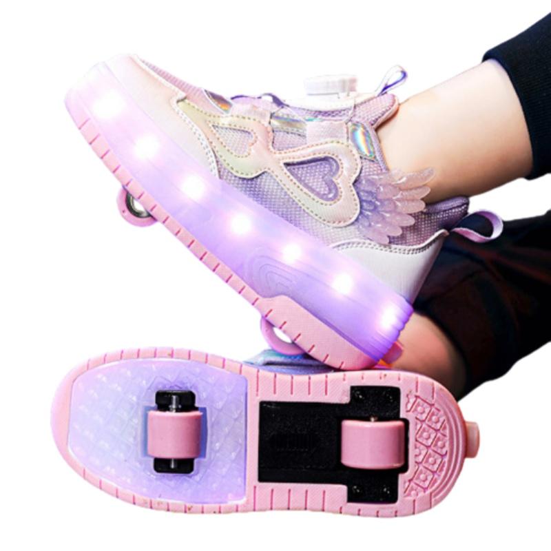 Women's Roller Skates Kids Double Wheel Retractable Lighting Student Sports Shoes Popular Internet Red Roller Wheel Slippers
