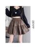 2025 Retro Brown Pleated Leather A-line Mini Skirt - Autumn/Winter