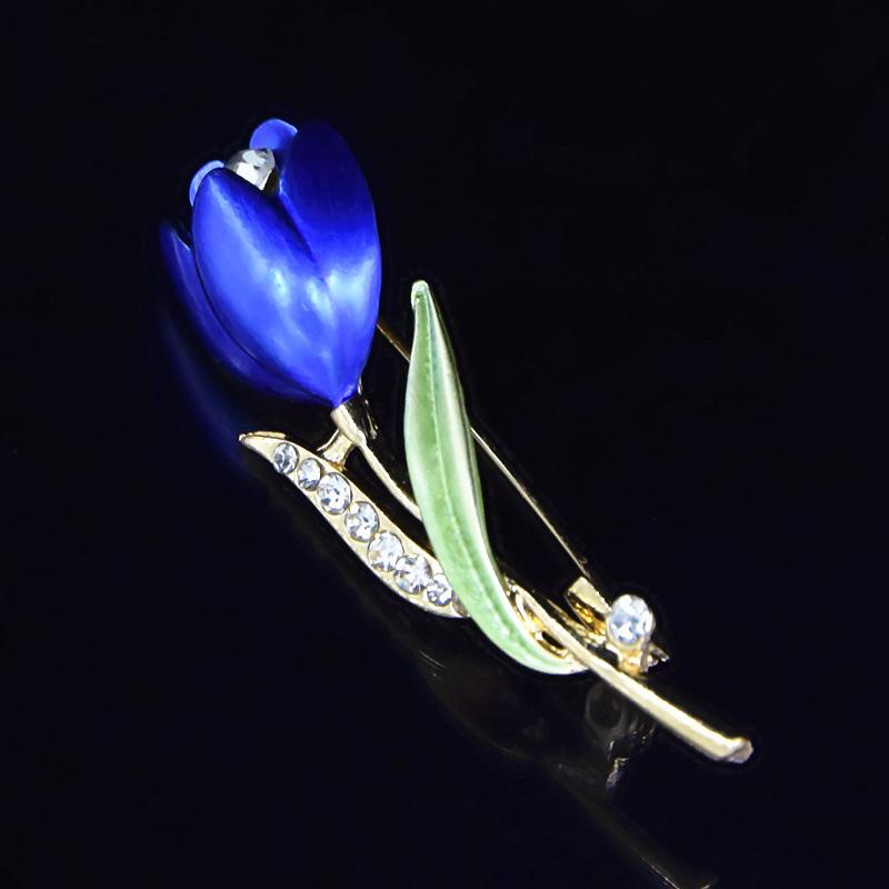 Popular Enamel Tulip Flower Rhinestone Brooch – High-Grade Lapel Pin and Clothing Accessory