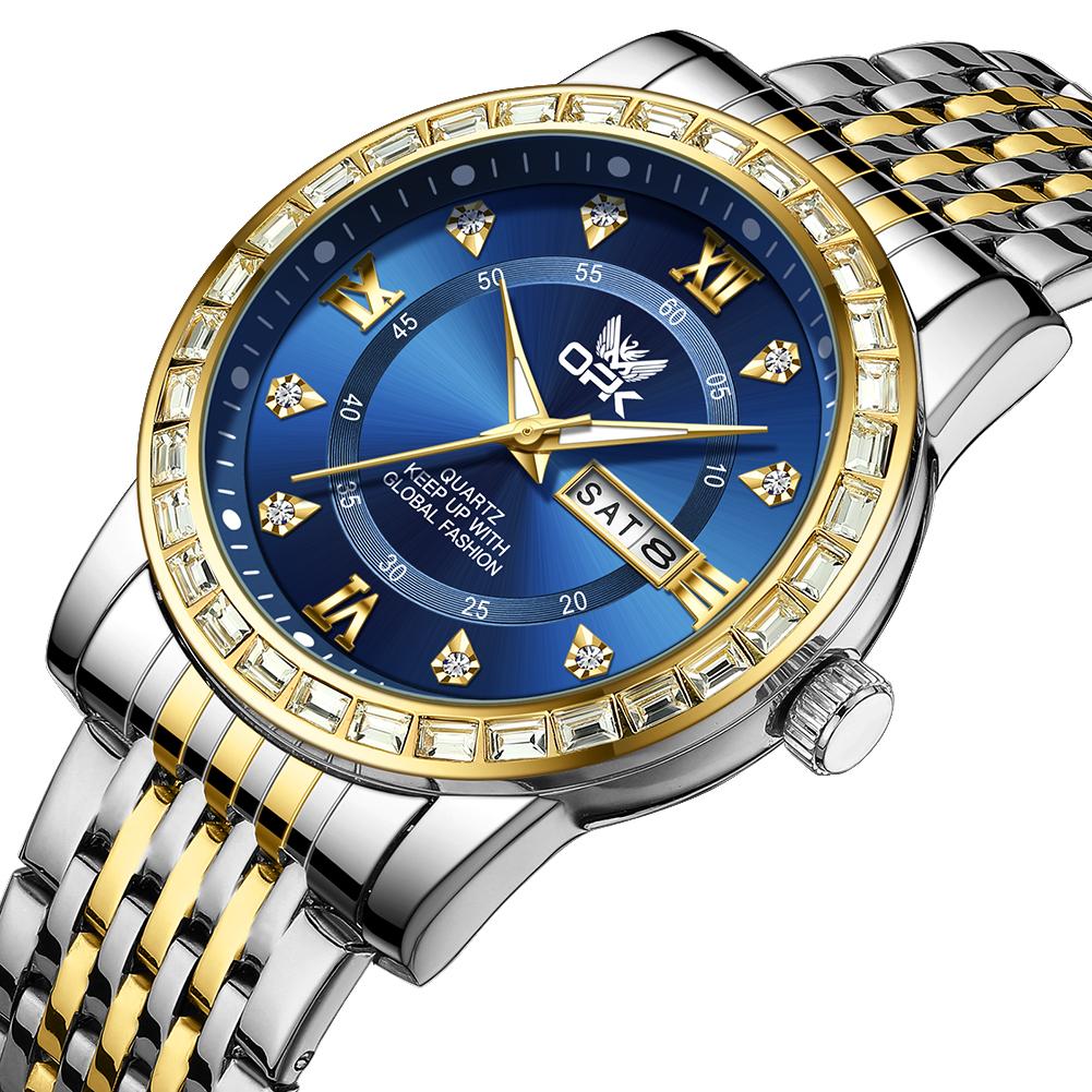 OPK Dual Calendar Luxury Quartz Watch For Men Diamond Roman Scale Business Hand Clock Waterproof Fashion Original Man Watch