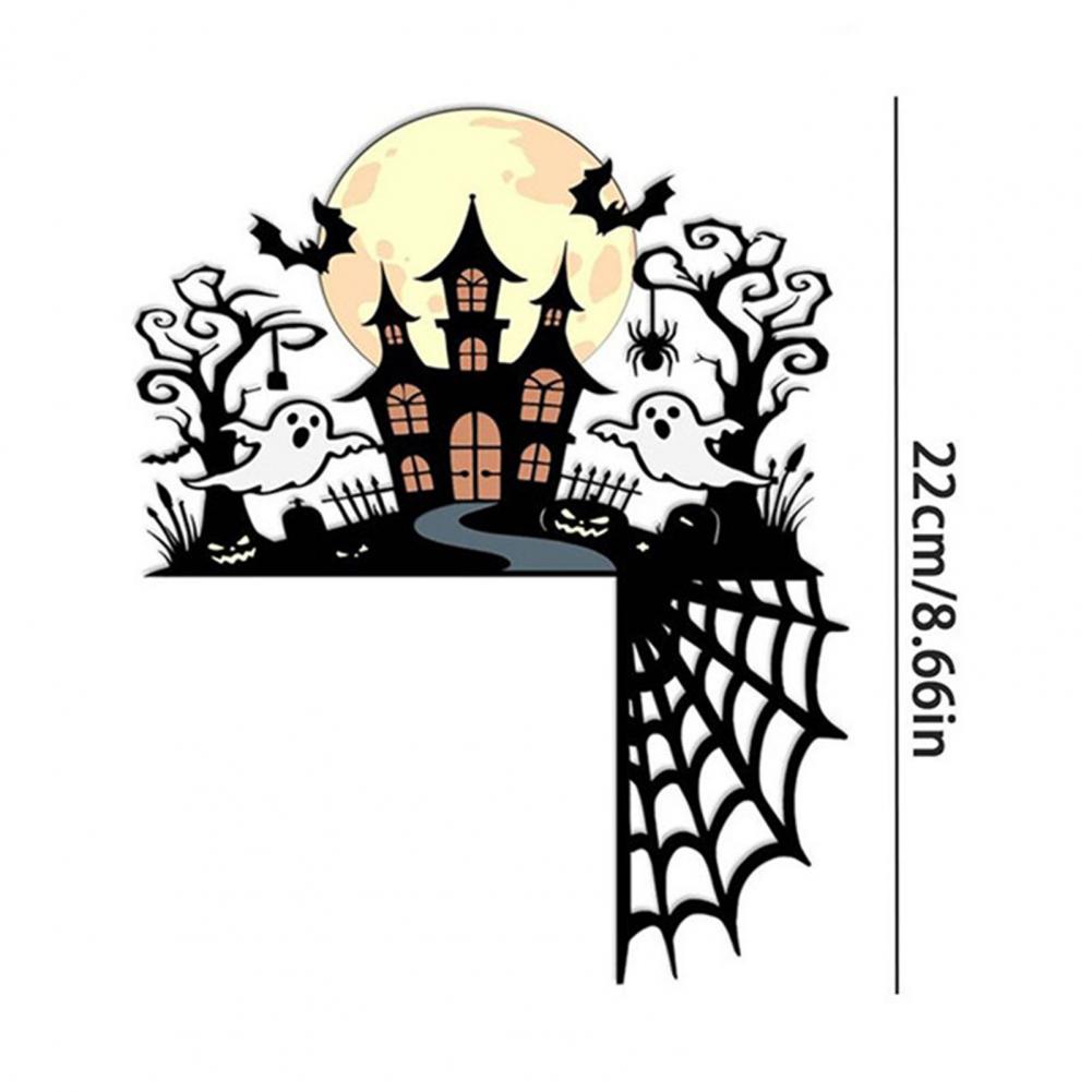 Halloweenská rohová cedule na dveře Kovová čarodějnice Kočka Netopýr Duch Pavučina Ozdoba na dveře Vnitřní dekorace na dveře Okenní rám