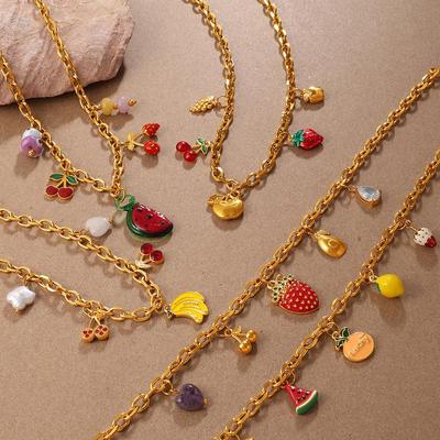 Kids' Colorful Fruit Pendant Necklace - Pitaya & Watermelon Shapes, Fresh Fashion Style