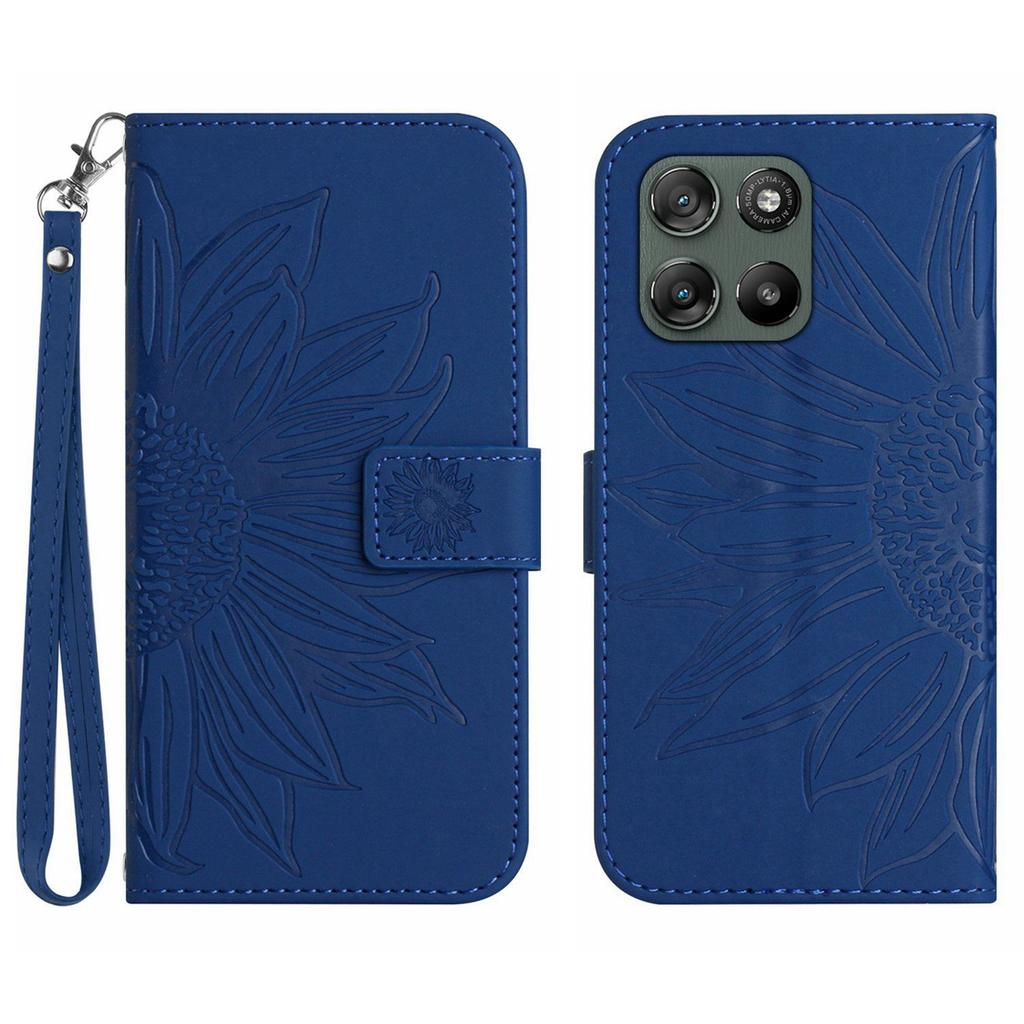 For Motorola Moto G67 Power 5G Case Sunflower Imprint Leather Wallet Phone Cover with Wrist Strap
