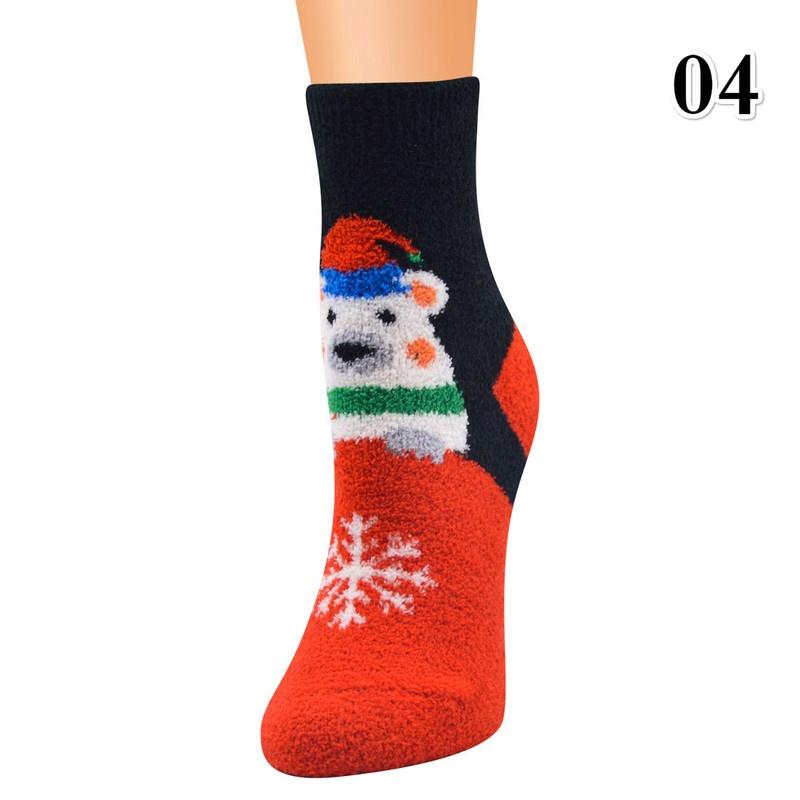 Women Christmas Socks Coral Velvet Santa Claus Snowman Socks
