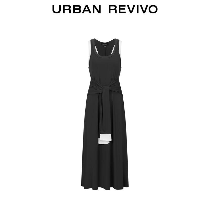 UR 2025 Autumn Faux Two-Piece Color Block Bandage Slim Dress