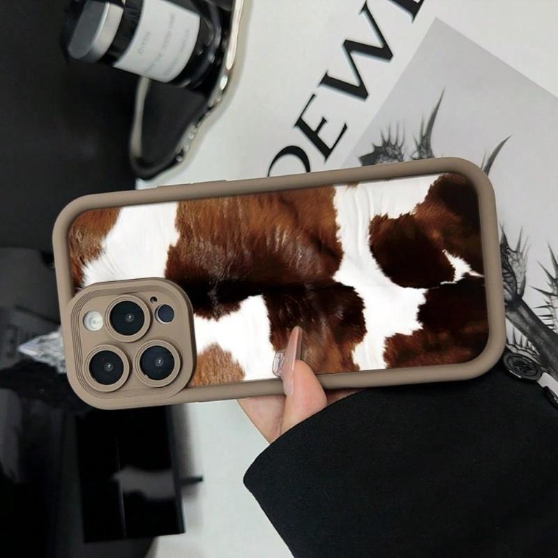 Custodia per telefono marrone con motivo mucca creativa adatta per iPhone 17 16 15 14 13 12 11 Pro/Max/Plus cover posteriore anti-caduta e anti-urto