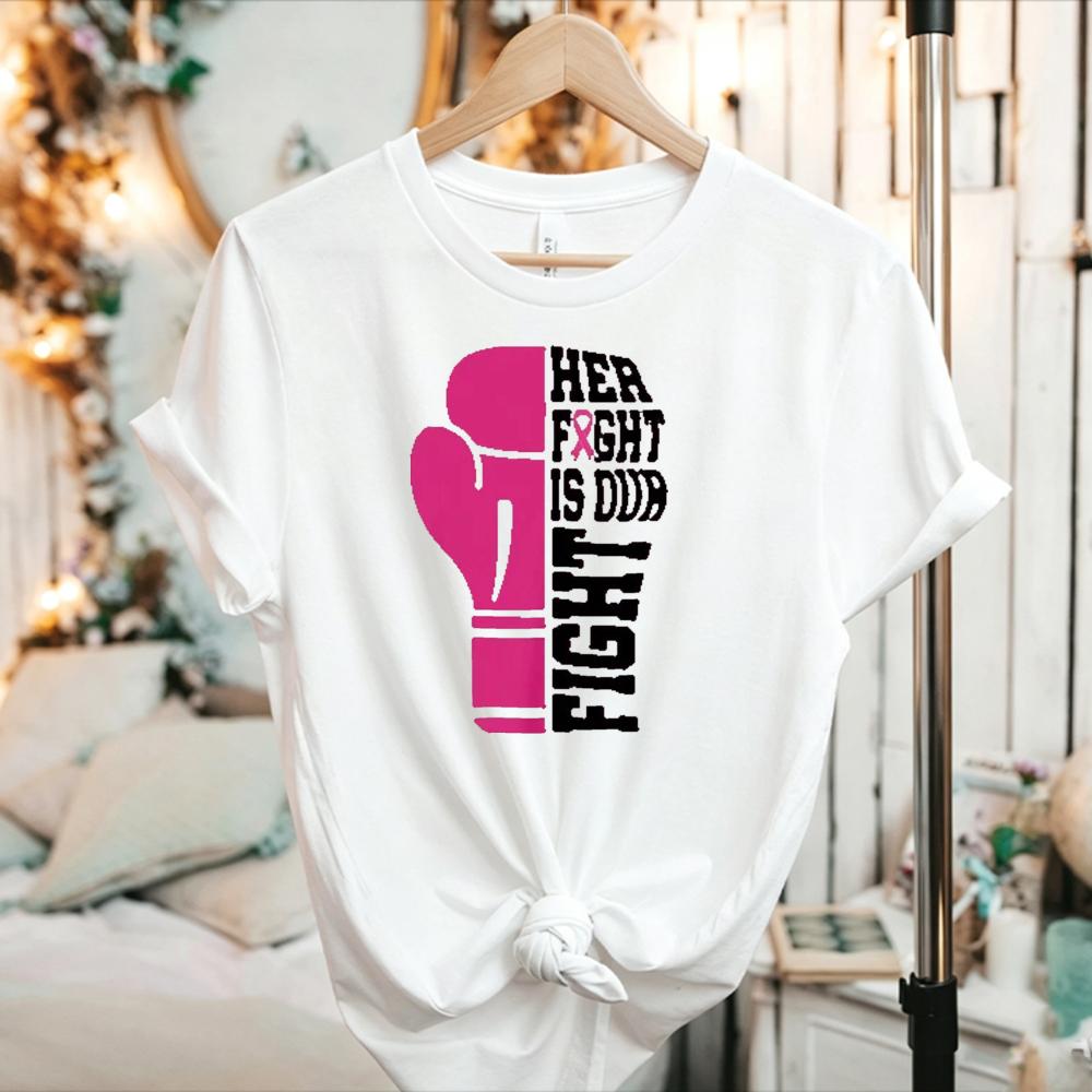 Her Fight Is Our Fight Boxing Glove Tee Pink Ribbon Breast Cancer Awareness TShirt Unisex Women Unisex Short Sleeve Graphic Tee