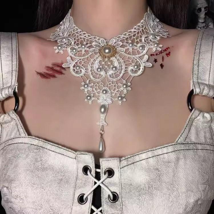 

Тканевое кружевное жемчужное ожерелье с кисточками - Женский придворный стиль, легкая роскошь, универсальная цепочка для свитера.