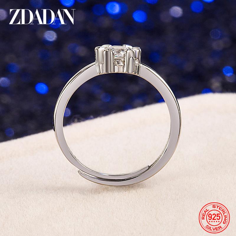 925 Sterling Silver Snowflake Zircon Adjustable Rings for Women Fashion Jewelry