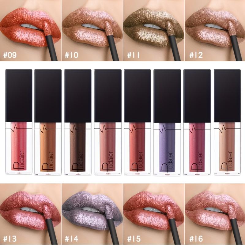 Gloss Labial Metálico Alto Brilho, Longa Duração, Fórmula Não Pegajosa, Batom Hidratante Brilho Labial Ideal para Festas, Encontros e Uso Diário