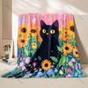 1PC Cat and Sunflower Flowers Print Blanket 4 Season Soft Fluffy Throw Kids Adult Quilt Sofa Throw Blanket  Travel Camping