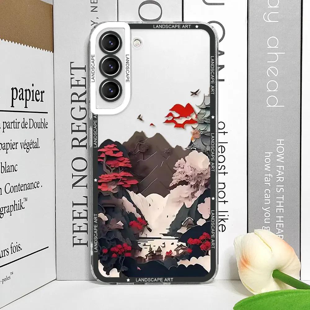 Shockproof Phone Case for Samsung Galaxy S21FE S22 Plus S23 S24 S25 Ultra Soft Cover Printing Landscape Creative Mountains Shell