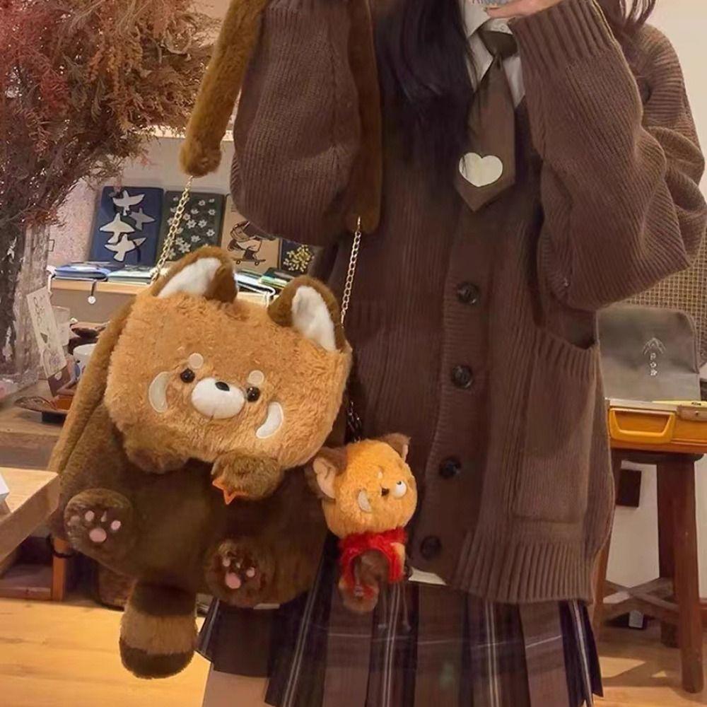 Animal Red Panda Backpack Soft Plush Red Panda Bag with Tail Cute   Zoo Gift