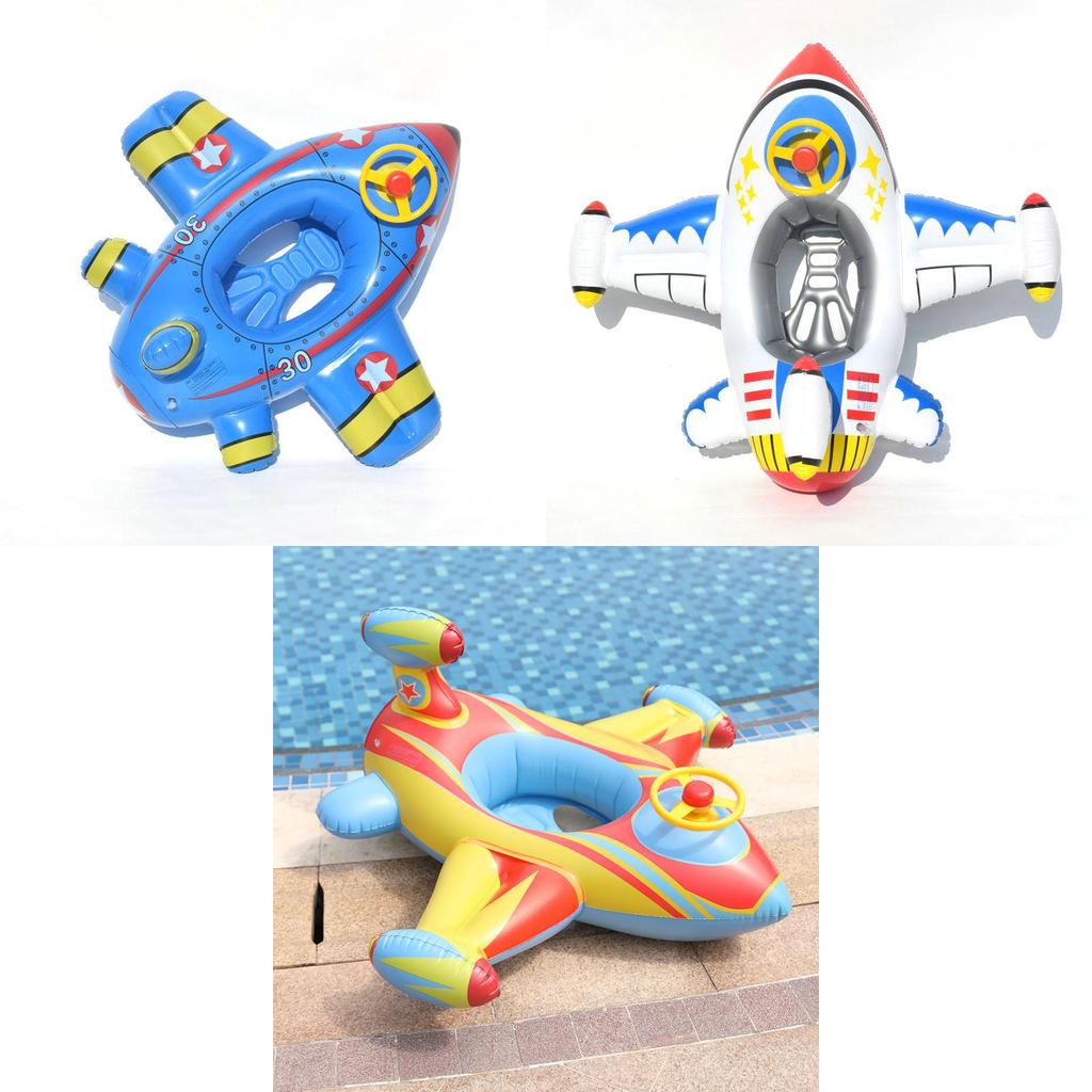 Children's Inflatable Plane Swim Ring With Reinforced Bottom Eco-friendly Pvc Material Printed Design