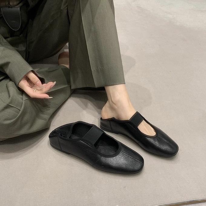 Grape Home~ Sheepskin Edition Autumn New French Round Head Elastic Belt Versatile Comfortable Mary Jane Flat Single Shoes Women