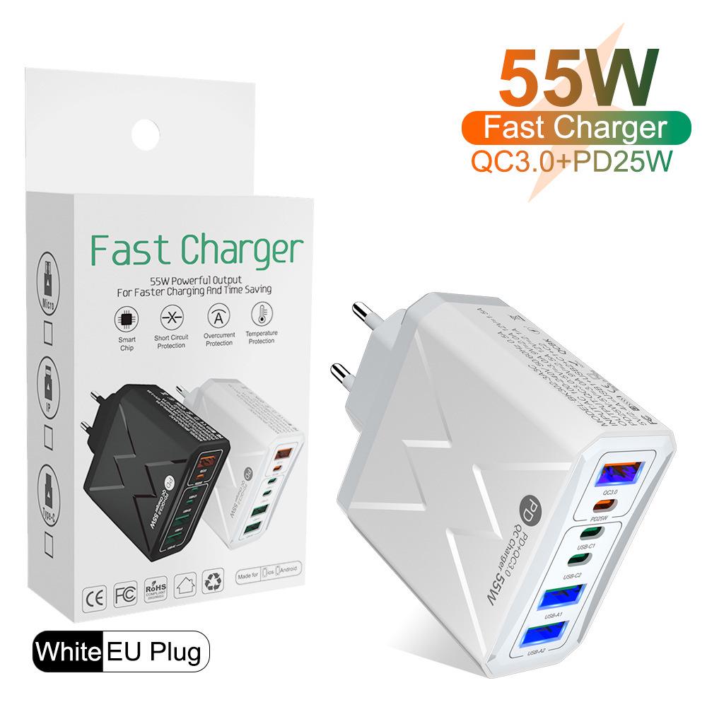 65W PD Fast Charger QC3.0, Compatible with Phones and Tablets, EU Standard.