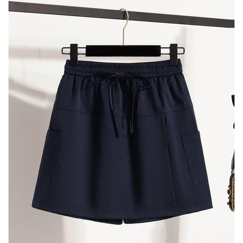 

DIMANAF 2025 Plus Size Shorts Summer Women Solid Loose High Waist Casual Short Pants Basic New Wide Leg Pants 4XL темно-синий