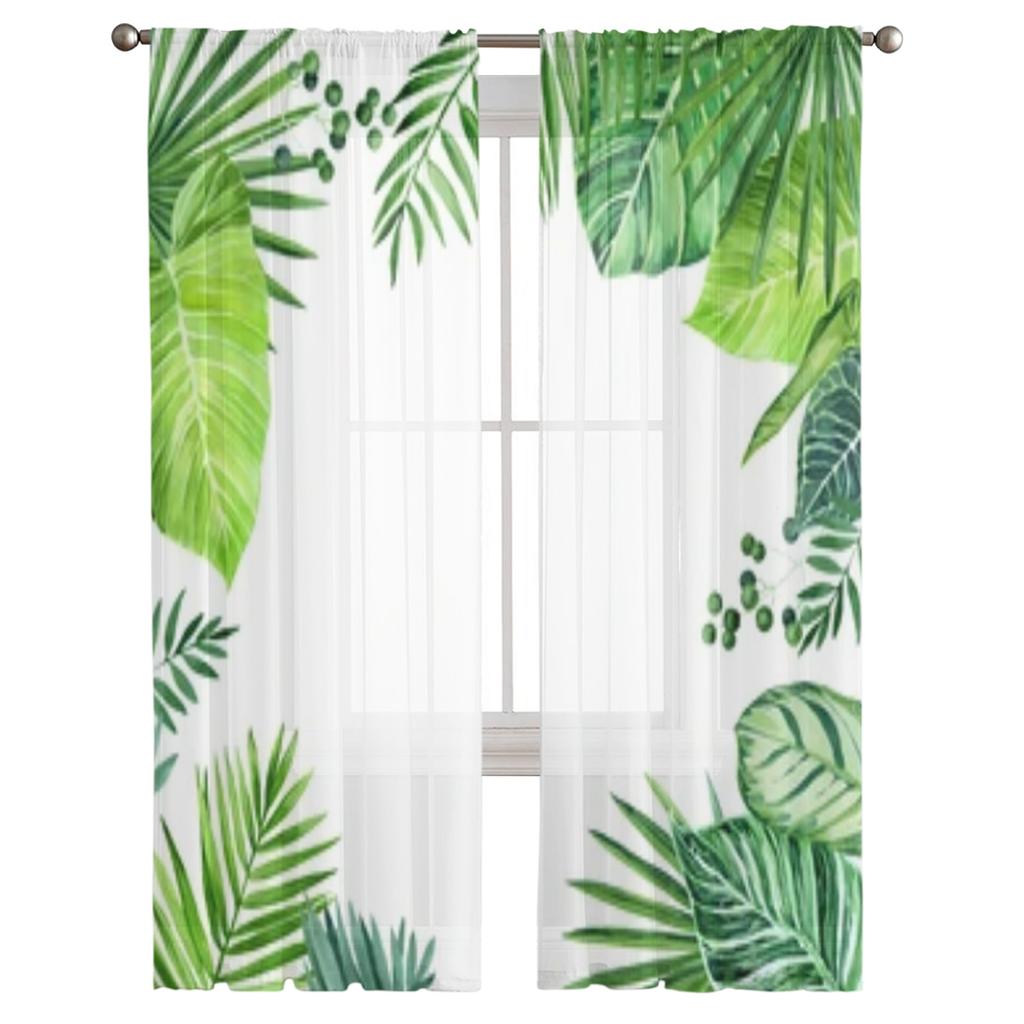 Watercolor Of Tropical Leaves Chiffon Sheer Curtains For Living Room Bedroom Decoration Window Tulle Curtains Drapes