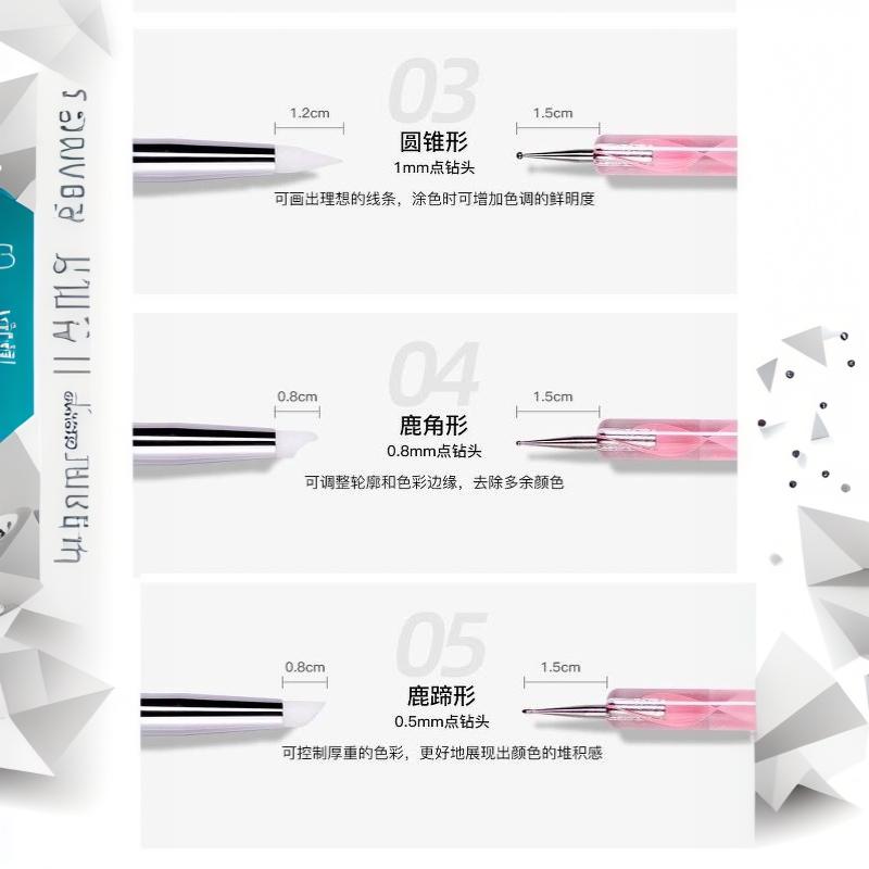5Pcs Marbleizing Painting Pens 2 Way Nail Art Acrylic Silicone Point Flower Nail Pen Stainless Steel Dotting Tools