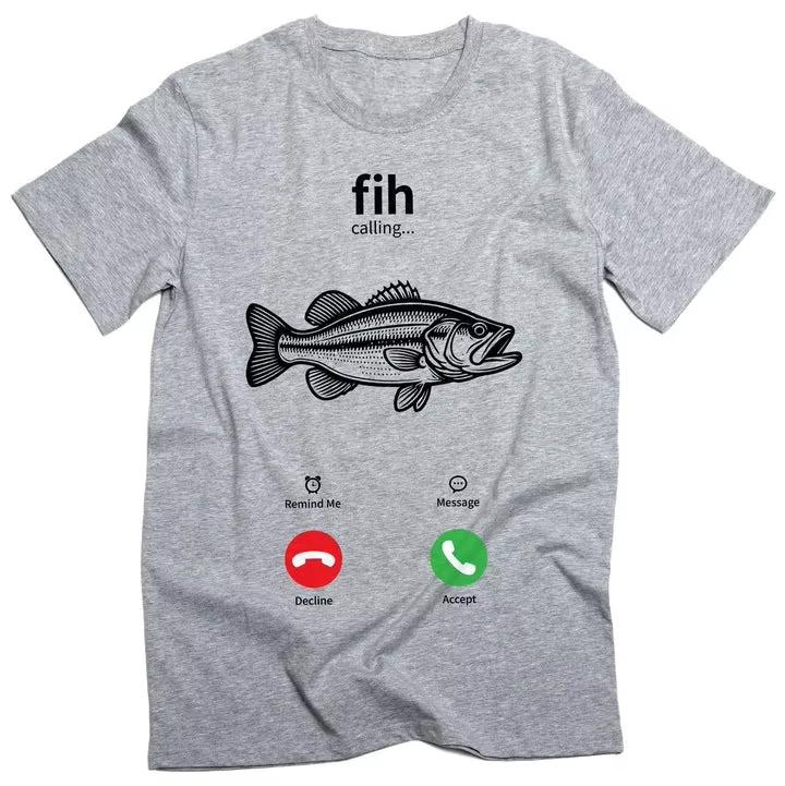 Unisexs TShirts Fih Calling Remind Me Message Decline Accept Phone Call Fish Awesome Tees Short Sleeve T Shirts Clothing