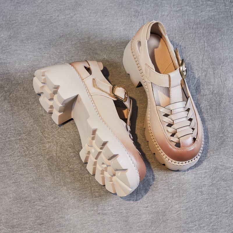 First layer cowhide loafers women's summer 2025 new British style retro Brock Roman platform sandals women