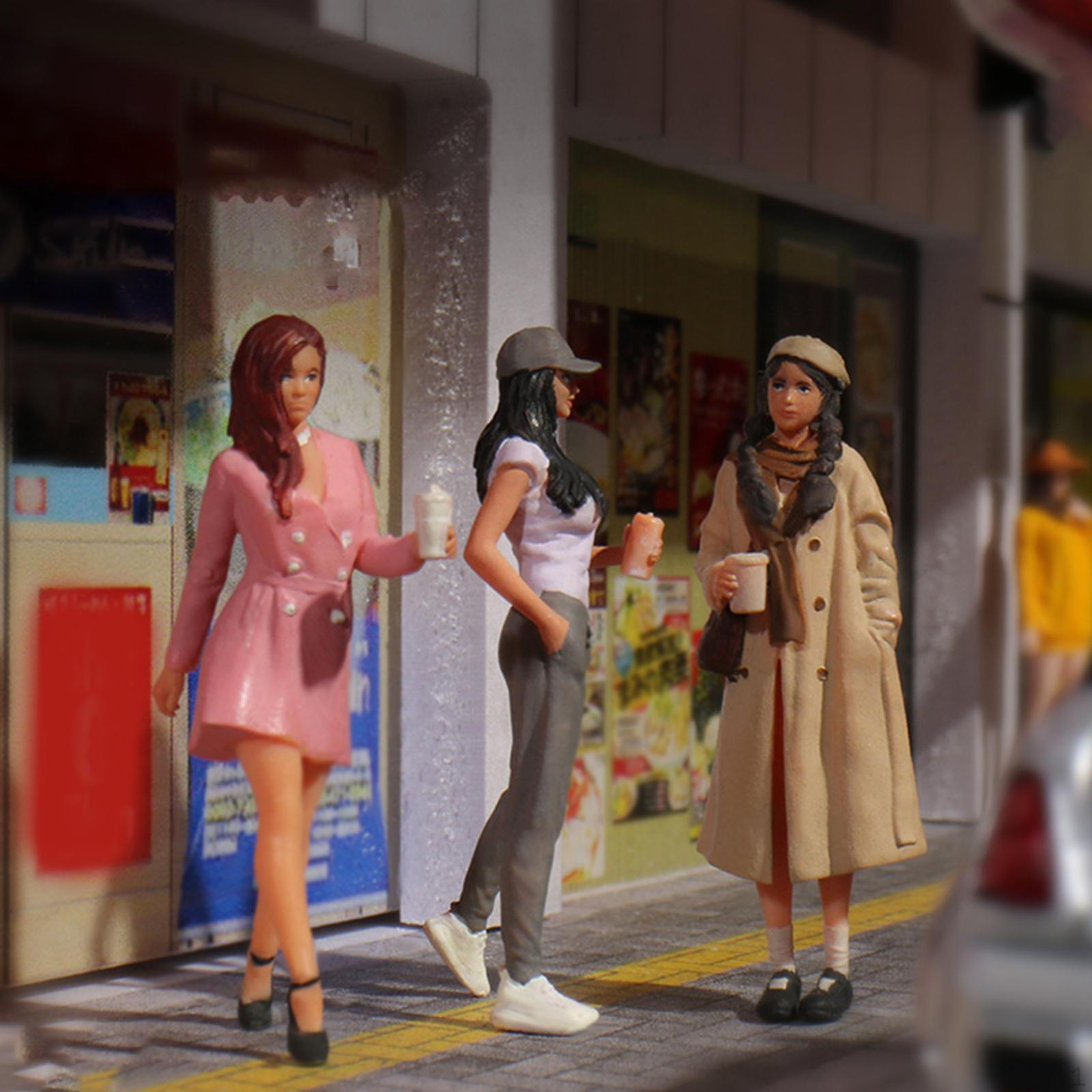 

3 Pieces 1/64 Scale Girls Miniature Figures Diorama Small Mini People Figurines for Layout Props