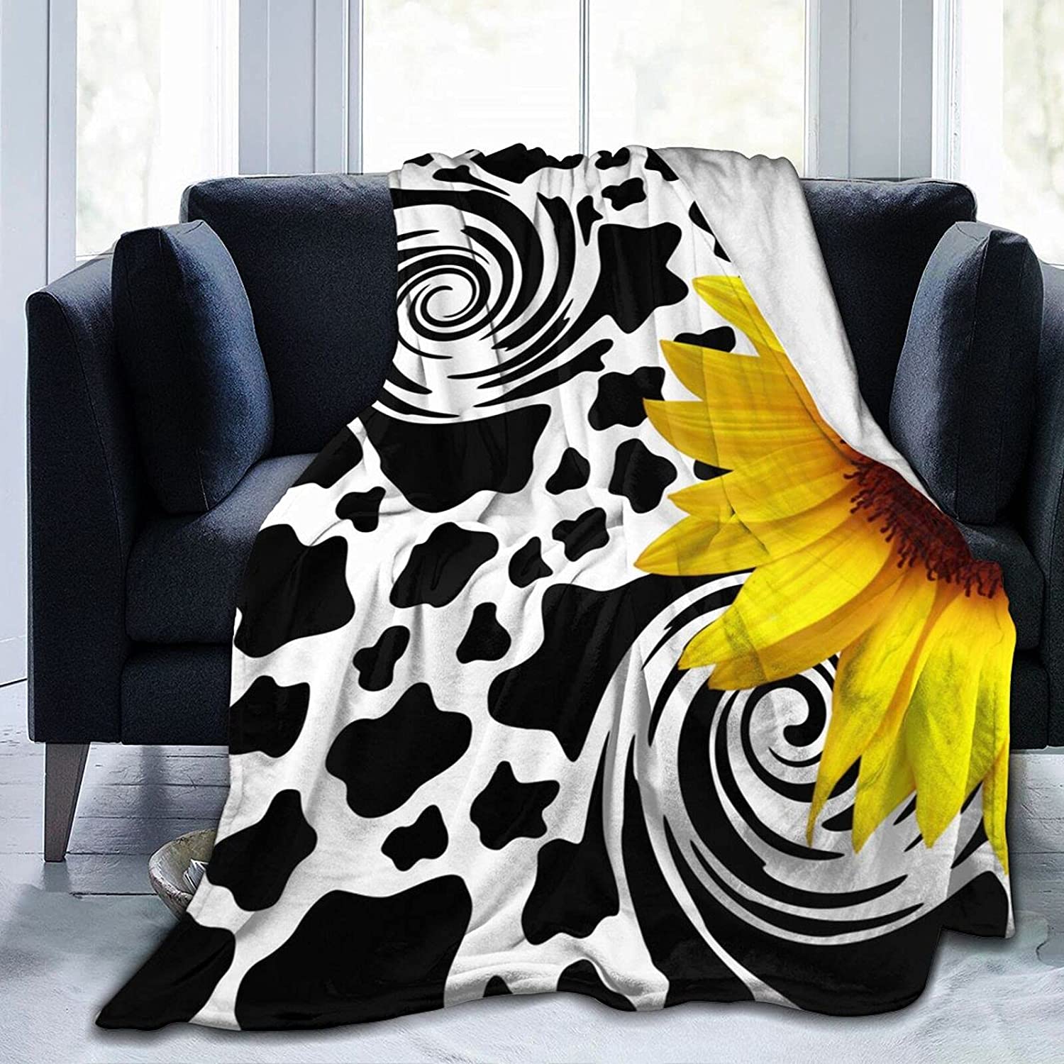 

Ковдра з 3D-принтом «Корова Соняшник» Фланелева ковдра «Бабка» Затишна ковдра з кондиціонером Плюшева ковдра для спальні 150x180cm