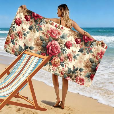 Vintage Floral Rose Pattern Beach Towel Quick-drying for Travel Outdoor Sports Jogging Beach and Swimming