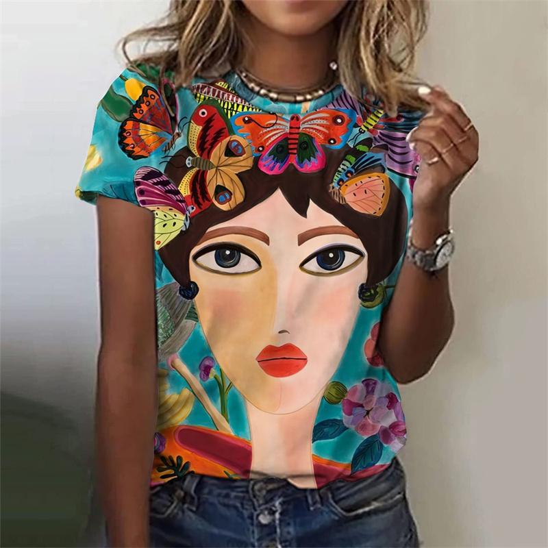 3D Printed Funny Abstract T-Shirt For Women Colorful Face Pattern Tees Summer Casual Short Sleeve Round Neck Tops Loose T Shirts
