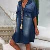 Color Womens Fashion Casual Solid Lapel Singlebreasted Panel Straight Shortsleeve Loose Pocket Shirt Dress