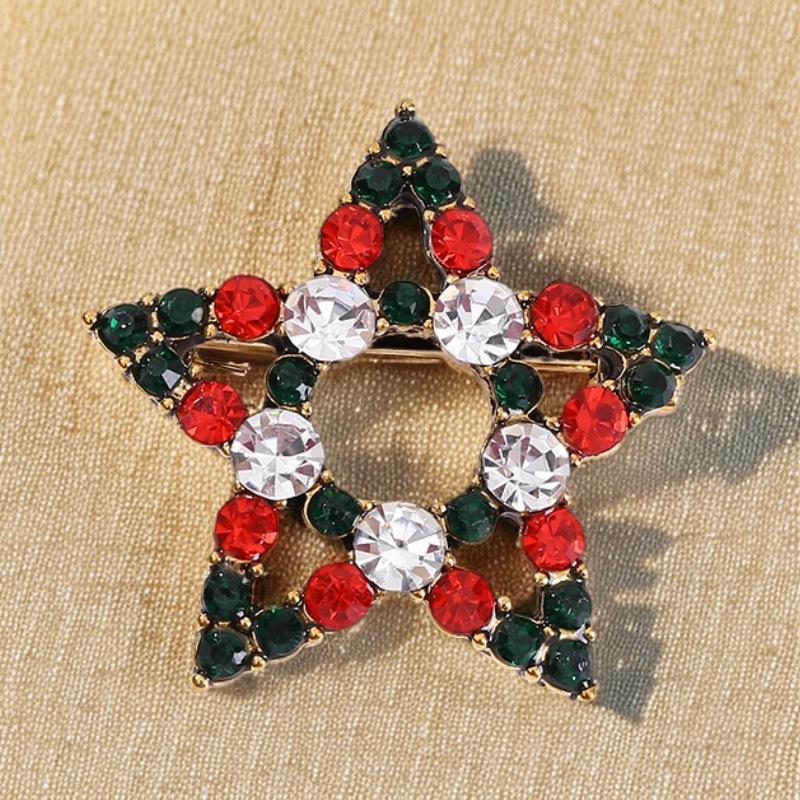 

European & American Christmas Brooch: Heart & Cane with Rhinestone Pin