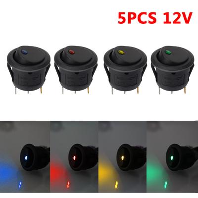 Car Pushbutton Switch 5Pcs/Set LED Light Round Rocker Dot Switch Waterproof Luminescence Toggle Switches 12V ON/OFF