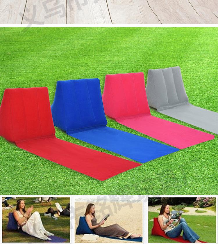 PVC Inflatable Beach Mat with Triangle Back Cushion, Portable & Moisture-Proof, Includes Pillow, Flocking, Folding Design for Single Person Use.