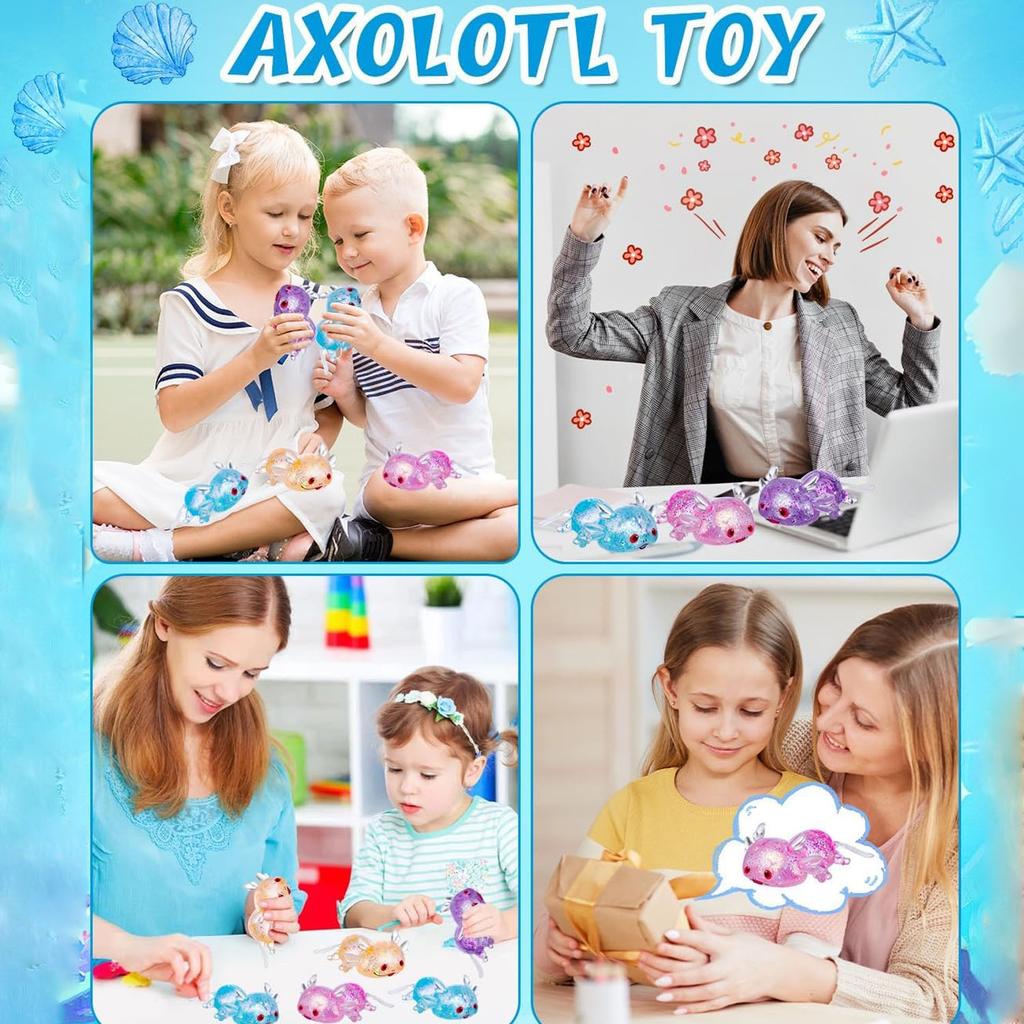 Pallina Anti-Stress Axolotl Glitterata Giocattolo Sensoriale Fidget Animale Carino da Spremere per Adulti Bambini Classe Festa di Compleanno Regalo