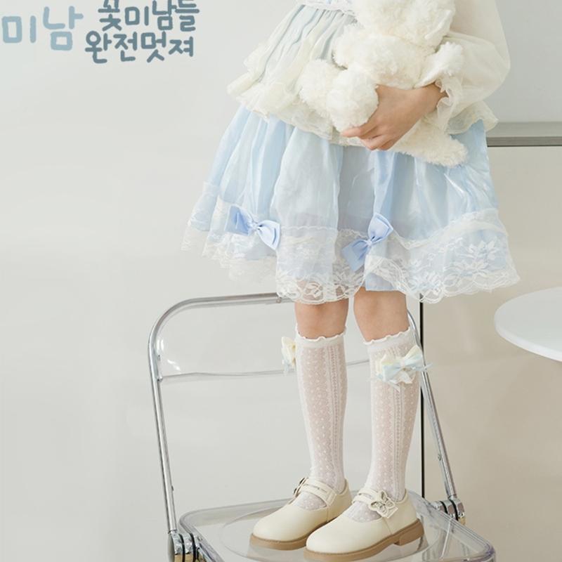 Stylish Knee Length Socks for Girls 3-12 Years Bowknot Trimmed Long Tube Socks Party Daily Wear Accessories
