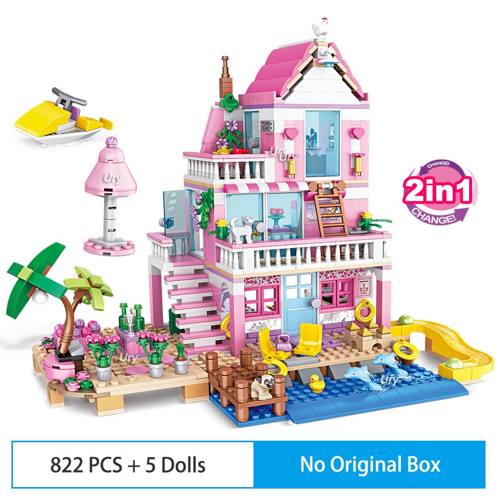 822pcs Friends City House Summer Holiday Seaside Villa Apartment MOC Building Blocks Sets Figures DIY Toys for Kid Girls Christmas Gift