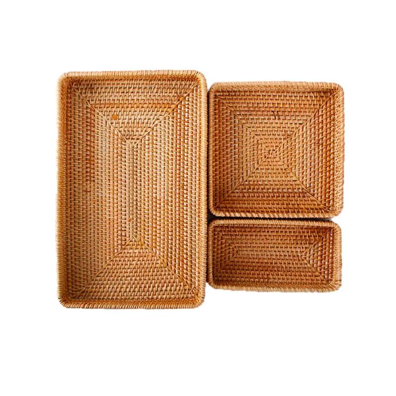 Dessert Tray Plant Basket Handmade Rattan Basket Rattan Storage Box Snack Bread Fruit Food Breakfast Table Display Tray